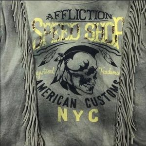 Olive Green Affliction Fringe Shirt Sz M/L